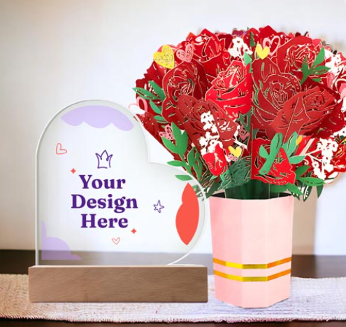 Acrylic Heart & Sweetest Devotion Flower Bouquet